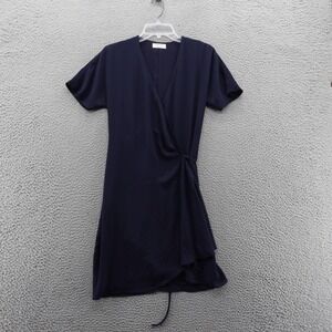 Babaton Womens Navy Blue Short Sleeve Wrap‎ Dress Small Casual Sheath Dress
